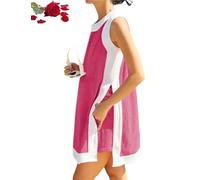 Genérico Women's Casual Color Block Sleeveless Tops Matching Shorts with Pockets, Crewneck Pullover Colorblock Set