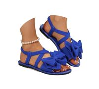 Genérico Women's Casual Dressy Dress Flat Sandals with Bow, Open Toe Criss Cross Bowknot Slingback Flats Summer Casual Comfortable Beach Vacation Slides Shoes (Blue,42)