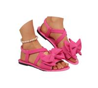 Genérico Women's Casual Dressy Dress Flat Sandals with Bow, Open Toe Criss Cross Bowknot Slingback Flats Summer Casual Comfortable Beach Vacation Slides Shoes (Rose Red,37)