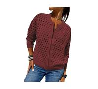 Genérico Women's Casual Hollow Knitwear Zipper Jacket,Womens Zip up Crochet Cardigan Sweater, Lightweight Cardigans Sweater,Fishnet Knit Shrugs (FR/ES, Letras, XL, Regular, Regular, Red)