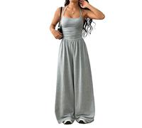 Genérico Womens Casual Jumpsuit Spaghetti Strap Square Neck Smocked Wide Leg Long Pants All-in-One Summer Outfit