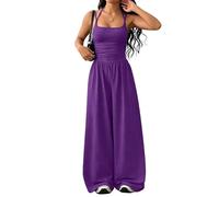 Genérico Womens Casual Jumpsuit Spaghetti Strap Square Neck Smocked Wide Leg Long Pants All-in-One Summer Outfit