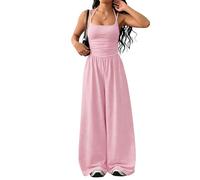 Genérico Womens Casual Jumpsuit Spaghetti Strap Square Neck Smocked Wide Leg Long Pants All-in-One Summer Outfit