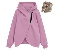 Genérico Women's Casual Oversized Hooded Sweatshirts Long Sleeve Cozy Thick Jackets Solid Color Pullover Winter (FR/ES, Letras, XL, Regular, Regular, Pink)