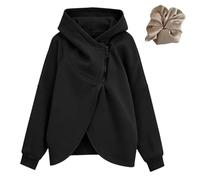 Genérico Women's Casual Oversized Hooded Sweatshirts Long Sleeve Cozy Thick Jackets Solid Color Pullover Winter (FR/ES, Letras, L, Regular, Regular, Black)