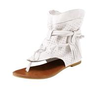 Genérico Women's Casual Summer Sandals Retro Flat Tie Espadrilles Open Toe Bohemian Beach Shoes For Walking Outdoor Party (White, 39)