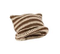 Genérico Womens Cat Ear Beanie Hat, Cute Cat Ear Crochet Hat, Slouchy Striped Knit Hat, Vintage Winter Warm Elastic Cap, Outdoor Travel Streetwear Accessory (Beige Coffee)