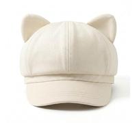 Genérico Women's Cat Ear Beret, Classic Eight-Panel Newsboy Cap with Brim, Vintage Style Baker Boy Hat, Cute 8 Panels Visor, Octagonal Cabbie Painter Hats, Paperboy Gatsby Cap (White)