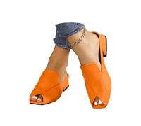 Genérico Women's Chic & Comfy Solid Color Slip-On Sandals, Elegant Chunky Heel Slides Square Toe Mules for Women Low Heel Sandals (orange,41)
