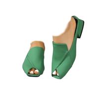 Genérico Women's Chic & Comfy Solid Color Slip-On Sandals, Elegant Chunky Heel Slides Square Toe Mules for Women Low Heel Sandals (green,42)