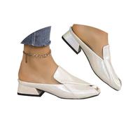 Genérico Women's Chic & Comfy Solid Color Slip-On Sandals, Elegant Chunky Heel Slides Square Toe Mules for Women Low Heel Sandals (white,40)