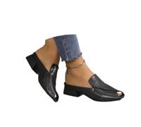 Genérico Women's Chic & Comfy Solid Color Slip-On Sandals, Elegant Chunky Heel Slides Square Toe Mules for Women Low Heel Sandals (bright black,41)