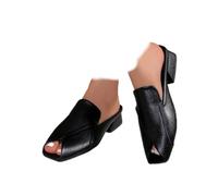 Genérico Women's Chic & Comfy Solid Color Slip-On Sandals, Elegant Chunky Heel Slides Square Toe Mules for Women Low Heel Sandals (black,37)