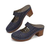 Genérico Women's Closed Toe Chunky Heel Sandals 2026 Summer Arch Support Comfortable Orthopedic Slip On Platform Wedge Sandals Wide Width Low Heel Wedding Party Shoes (Blue,41)