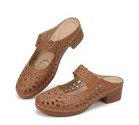 Genérico Women's Closed Toe Chunky Heel Sandals 2026 Summer Arch Support Comfortable Orthopedic Slip On Platform Wedge Sandals Wide Width Low Heel Wedding Party Shoes (Brown,38.5)