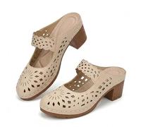 Genérico Women's Closed Toe Chunky Heel Sandals 2026 Summer Arch Support Comfortable Orthopedic Slip On Platform Wedge Sandals Wide Width Low Heel Wedding Party Shoes (Beige,39)