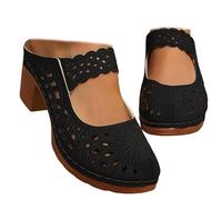 Genérico Women's Closed Toe Chunky Heel Sandals, Slip On Pumps with Hollow Out Design, Comfortable Low Block Heel Dress Shoes Outdoor Platform Slide Wedge Sandals (Black,36)