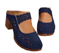 Genérico Women's Closed Toe Chunky Heel Sandals, Slip On Pumps with Hollow Out Design, Comfortable Low Block Heel Dress Shoes Outdoor Platform Slide Wedge Sandals (Blue,39)