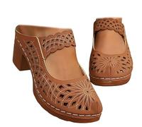 Genérico Women's Closed Toe Chunky Heel Sandals, Slip On Pumps with Hollow Out Design, Comfortable Low Block Heel Dress Shoes Outdoor Platform Slide Wedge Sandals (Brown,40)