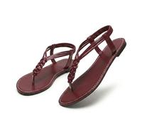 Genérico Women's Comfortable Breathable Flat Sandals, Open Toe Thong Casual Summer Slide Flip Flops for Walking Beach Vacation, Women's Dress & Flat Sandals, Lightweight Slip On (Wine Red,40)