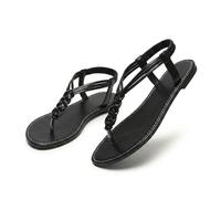 Genérico Women's Comfortable Breathable Flat Sandals, Open Toe Thong Casual Summer Slide Flip Flops for Walking Beach Vacation, Women's Dress & Flat Sandals, Lightweight Slip On (Black,36)
