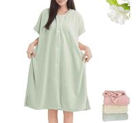 Genérico Women's Cosy Hooded Textured Grid Bathrobe, Soft Plush Button Hooded Textured Grid Long Bathrobes, for Woman (Green,No Sleeves)