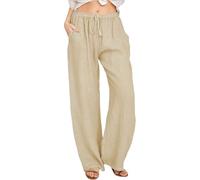 Genérico Womens Cotton Linen Pants - 2026 Summer Casual Palazzo Pants Drawstring Vacation Beach Trousers with Pockets (Khaki,S)
