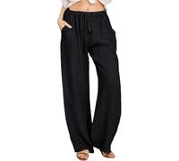 Genérico Womens Cotton Linen Pants - 2026 Summer Casual Palazzo Pants Drawstring Vacation Beach Trousers with Pockets (Black,XXL)