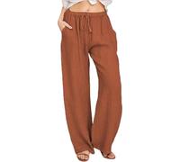 Genérico Womens Cotton Linen Pants - 2026 Summer Casual Palazzo Pants Drawstring Vacation Beach Trousers with Pockets (Orange,XL)