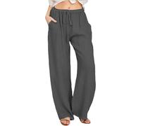 Genérico Womens Cotton Linen Pants - 2026 Summer Casual Palazzo Pants Drawstring Vacation Beach Trousers with Pockets (Dark Gray,L)