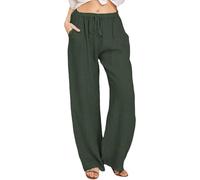 Genérico Womens Cotton Linen Pants - 2026 Summer Casual Palazzo Pants Drawstring Vacation Beach Trousers with Pockets (Green,L)