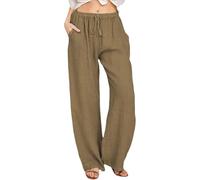 Genérico Womens Cotton Linen Pants - 2026 Summer Casual Palazzo Pants Drawstring Vacation Beach Trousers with Pockets (Brown,S)