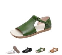 Genérico Women's Cow Genuine Leather Flats - Women's Summer Open-Toe Sandals,Flats Roman Sandals Comfort Soft Sole Non-Slip Beach Walking Shoes (Green,40)