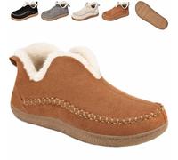 Genérico Women's Cozy Fleece-Lined Slip-On Ankle Boots, Round Toe Anti-Slip Warm Outdoor Walking Snow Booties House Shoes (Brown,40)