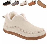 Genérico Women's Cozy Fleece-Lined Slip-On Ankle Boots, Round Toe Anti-Slip Warm Outdoor Walking Snow Booties House Shoes (Beige,42)