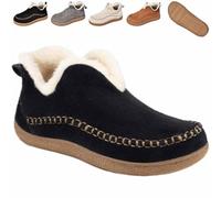 Genérico Women's Cozy Fleece-Lined Slip-On Ankle Boots, Round Toe Anti-Slip Warm Outdoor Walking Snow Booties House Shoes (Black,38)