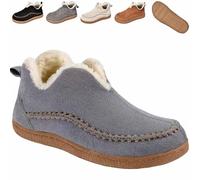 Genérico Women's Cozy Fleece-Lined Slip-On Ankle Boots, Round Toe Anti-Slip Warm Outdoor Walking Snow Booties House Shoes (Gray,36)