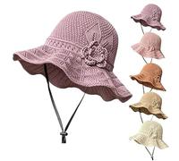 Genérico Women's Crochet Bucket Hat with Flower Accent, Foldable Breathable Summer Wide Brim Sun Hat, Lightweight and Adjustable (Purple)