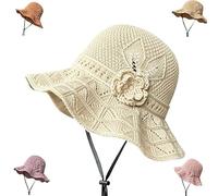 Genérico Women's Crochet Bucket Hat with Flower Accent, Wide Brim Beach Floppy, Lightweight Packable Sun Hat for Outdoor, Beach Travel Hiking (Beige)