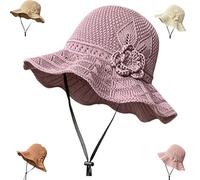 Genérico Women's Crochet Bucket Hat with Flower Accent, Wide Brim Beach Floppy, Lightweight Packable Sun Hat for Outdoor, Beach Travel Hiking (Purple)