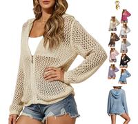 Genérico Women's Crochet Cardigan Zip Up Hooded Long Sleeve Knit Sweater