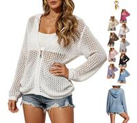Genérico Women's Crochet Cardigan Zip Up Hooded Long Sleeve Knit Sweater