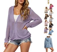 Genérico Women's Crochet Cardigan Zip Up Hooded Long Sleeve Knit Sweater