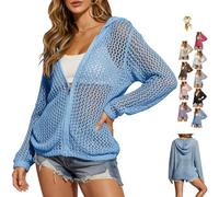 Genérico Women's Crochet Cardigan Zip Up Hooded Long Sleeve Knit Sweater