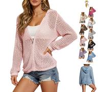 Genérico Women's Crochet Cardigan Zip Up Hooded Long Sleeve Knit Sweater
