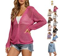 Genérico Women's Crochet Cardigan Zip Up Hooded Long Sleeve Knit Sweater