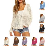 Genérico Women's Crochet Lightweight Cardigan Zip Up Hooded Long Sleeve,Beach Swim Cover Up,Knit Mesh Cardigan Casual Soft Pullover ，White：XL