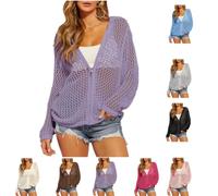 Genérico Women's Crochet Lightweight Cardigan Zip Up Hooded Long Sleeve,Beach Swim Cover Up,Knit Mesh Cardigan Casual Soft Pullover ，Purple：M