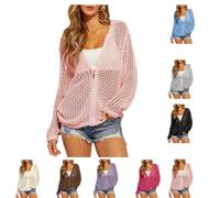 Genérico Women's Crochet Lightweight Cardigan Zip Up Hooded Long Sleeve,Beach Swim Cover Up,Knit Mesh Cardigan Casual Soft Pullover ，Pink：L