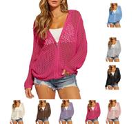 Genérico Women's Crochet Lightweight Cardigan Zip Up Hooded Long Sleeve,Beach Swim Cover Up,Knit Mesh Cardigan Casual Soft Pullover ，Rose：L
